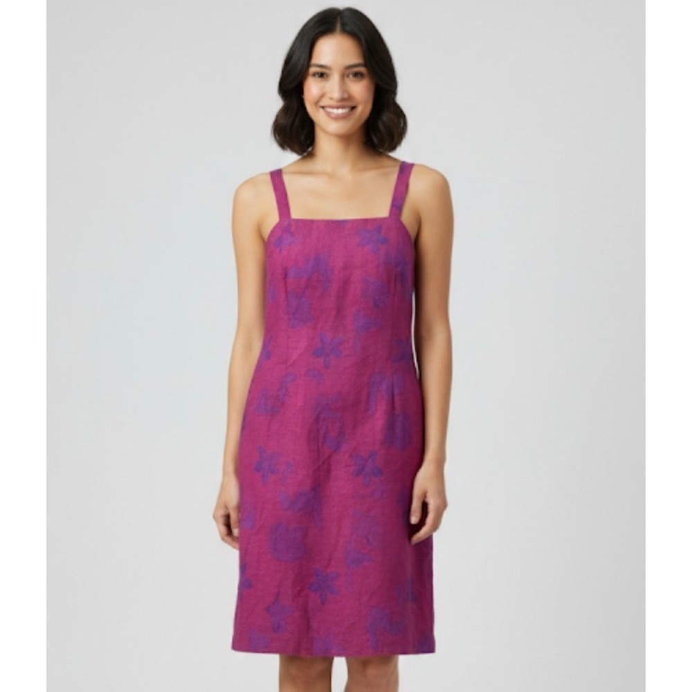 Andamio deep pink magneta sleeveless summer dress linen blnd knee length sz 8 10